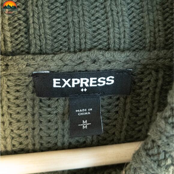 Express Cowl Neck Sweater Olive Green Cable Knit French Cut Winter Womens Size M - Picture 8 of 12